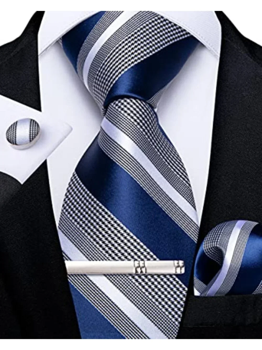 Silk Necktie & Pocket Square Set with Cufflinks & Tie Clip, Formal Wedding Gift